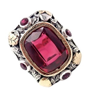 Vintage Estate 14k Gold Sterling Silver Red Stone Ring Sz 5.5
