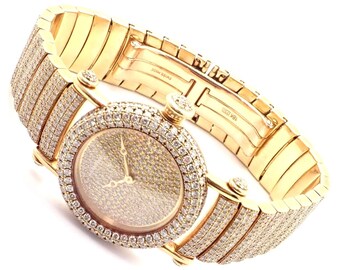 Authentic! Cartier Diabolo Pave 15ct Diamond 18k Yellow Gold Quartz Watch 1450