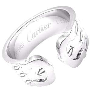 ¡Auténtico! Anillo con monograma y motivo de doble C en oro blanco de 18 k con el logotipo de Cartier, talla 6,25