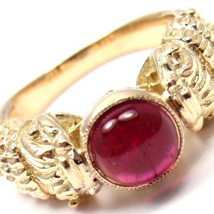 Very Rare! Authentic Zolotas Greece 18k Yellow Gold Pink Tourmaline Band Ring