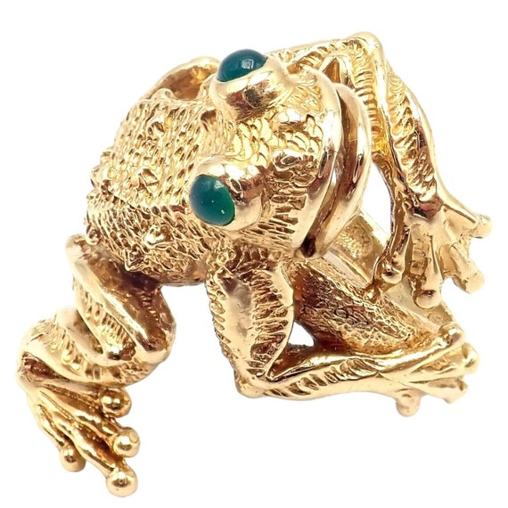Authentic! Kurt Wayne 18k Yellow Gold Frog Emeral… - image 1