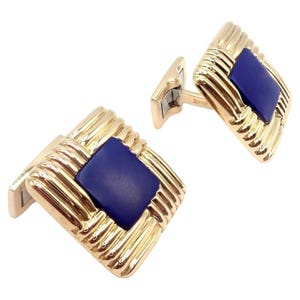 Piaget 18k Yellow Gold Large Lapis Lazuli Rope Square Gold Cufflinks