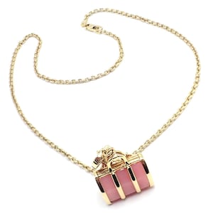 Authentic! Louis Vuitton 18k Yellow Gold Quartz Purse Bag Pendant Chain Necklace