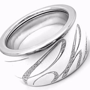 Chopard Chopardissimo 18k White Gold Diamond Signature Band Ring Size 6 Cert