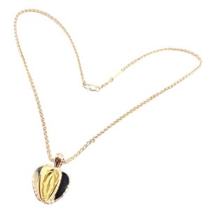 Authentic! Cartier 18k Yellow Gold Double C 3D Apple Pendant Chain Necklace