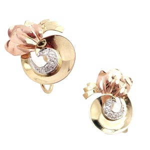 Rare Vintage Tiffany & Co 14k Yellow Rose Gold Diamond Screwback Earrings