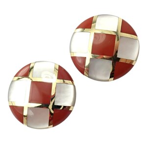 Tiffany & Co Cummings 18k Gold Mother of Pearl Carnelian Checkerboard Earrings