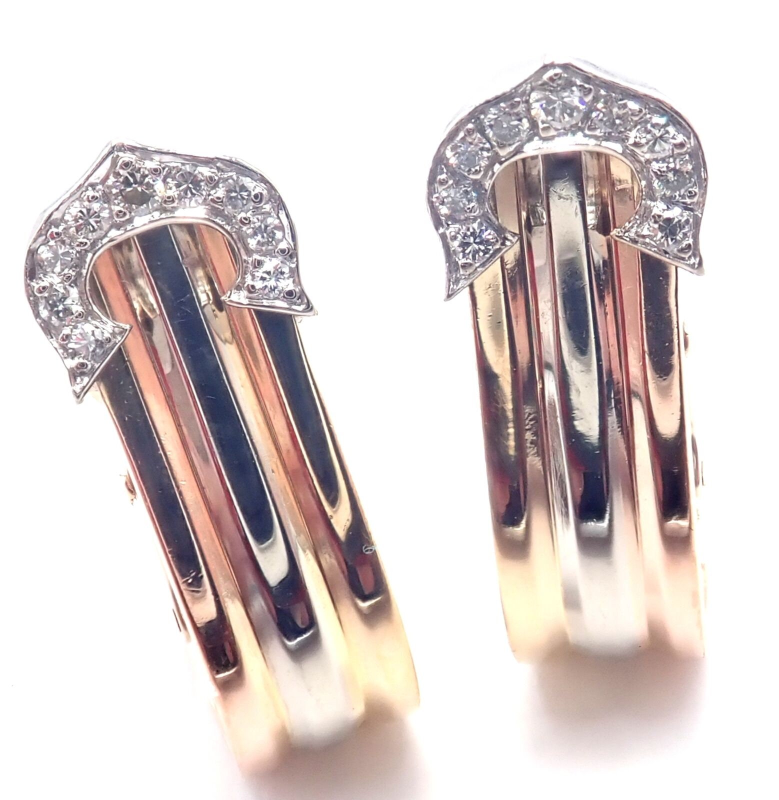 Cartier Entrelaces C's Diamond Stud Pierced Earrings in 18 Karat White Gold  at 1stDibs | cartier piercing, cartier earrings, cartier earings