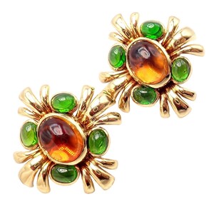 Authentic! Verdura 18k Yellow Gold Citrine Green Tourmaline Vintage Earrings