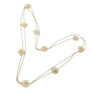 Christian Dior 18k Gold Rose De Vents Mother Of Pearl Diamond 42" Long Necklace