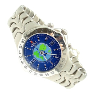 Sharp! Authentic Ebel Stainless Steel Blue Dial Sportwave World Time Watch