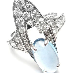 Rare! Authentic Bvlgari Bulgari Elysia 18k White Gold Diamond Blue Topaz Ring