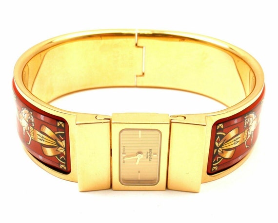 Authentic Hermes Loquet Red Horse Equestrian Motif Bangle Bracelet