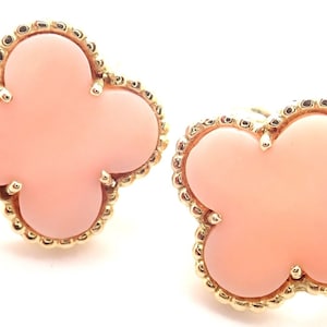 Van Cleef & Arpels Vintage Alhambra 18k Yellow Gold Angel Skin Coral Earrings