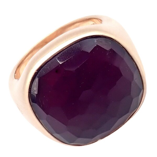 Authentic! Pomellato 18k Rose Gold Large Faceted Amethyst Victoria Ring sz 6.5