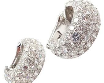 Authentic! David Webb Platinum 18k White Gold 10ct Diamond Hoop Earrings