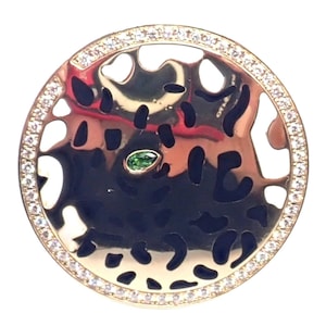 Autentico! Anello Cartier Panther in oro giallo 18 carati con diamanti e lacca tsavorite