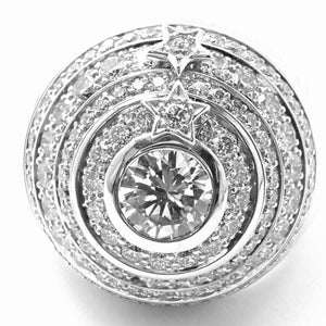 Authentic! Chanel Comete Star 18k White Gold Diamond Large Spinning Dome Ring