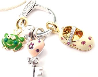 Authentic! Aaron Basha 18k White Gold Diamond Enhancer 3 Charms Spacer Necklace