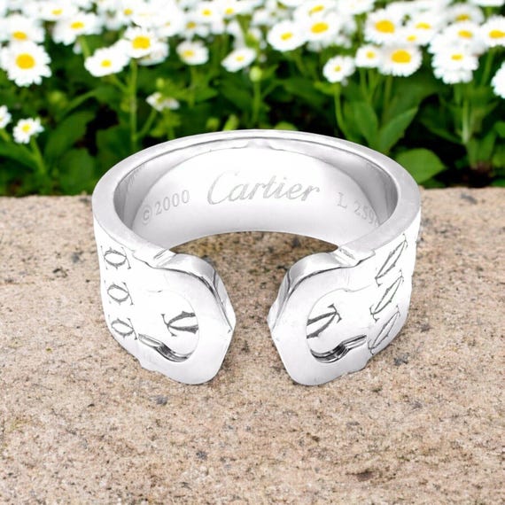 Authentic! Cartier Logo 18k White Gold Double C Motif
