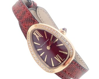 Bulgari 18k Rose Gold Diamond Tubogas Red Serpenti Snake Watch + Band + Tool