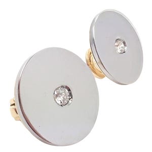 Rare! Authentic Bvlgari Bulgari 18k Yellow + White Gold Diamond Disc Earrings