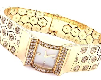 Authentic! Van Cleef & Arpels Ludo Swann 18k Yellow Gold Diamond Watch Papers