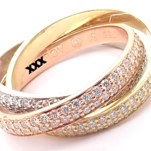 Authentic! Cartier Trinity 18k Gold Diamond Small Model Band Ring Size 51 Cert