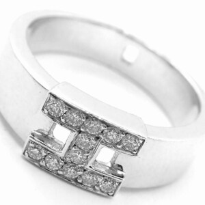 Authentic! Hermes 18k White Gold Diamond H Band Ring