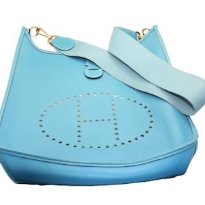 Authentic! Hermes Evelyne Blue Jean Clemence Leather GM Handbag Purse
