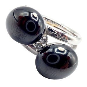 Authentic! Pomellato Capri 18k White Gold Diamond Twin Black Ceramic Ring