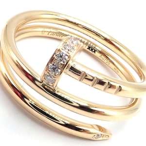 Cartier Juste Un Clou 18k Yellow Gold Diamond Nail Band Ring Size 53 Paper