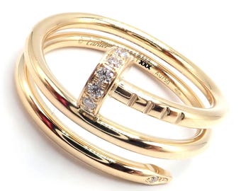 Cartier Juste Un Clou 18k Yellow Gold Diamond Nail Band Ring Size 53 Paper