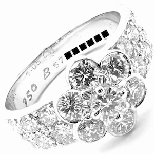 Authentic! Van Cleef & Arpels 18k White Gold Diamond Fleurette Flower Ring