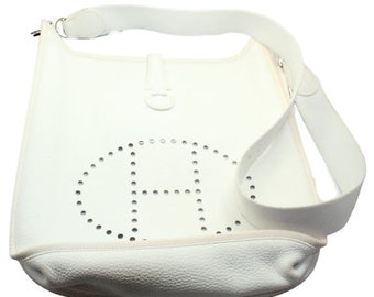 Authentic! Hermes Evelyne Parchment White Clemence Leather PM Handbag Purse