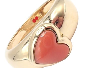 Rare! Authentic Van Cleef & Arpels 18k Yellow Gold Coral Heart Ring sz 4.5