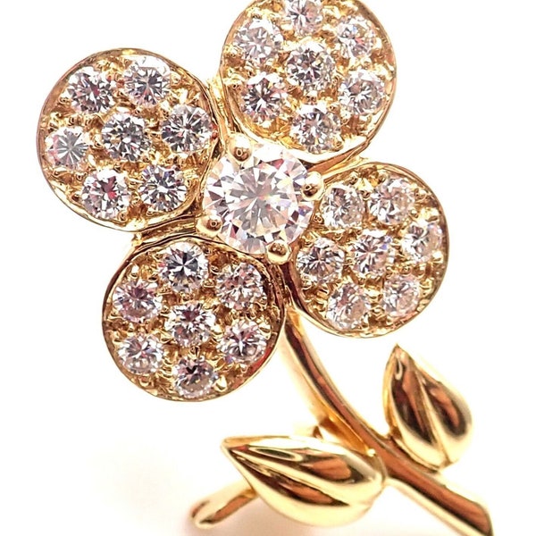 Rare! Authentic Van Cleef & Arpels Diamond 18k Yellow Gold Flower Pin Brooch