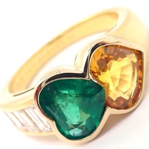 Authentic Van Cleef & Arpels 18k Gold Diamond Emerald Yellow Sapphire Ring Paper