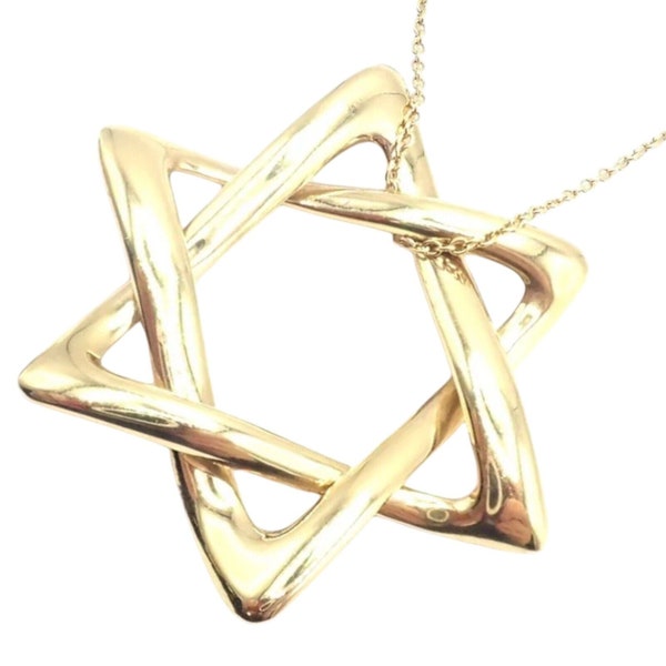 Authentic! Tiffany & Co Peretti 18k Gold Large Star Of David Pendant Necklace