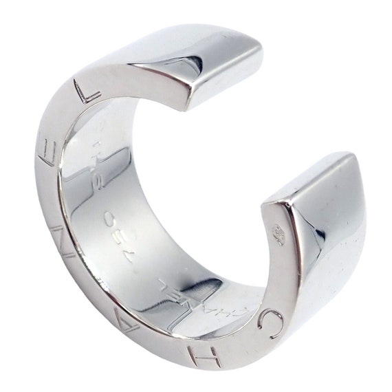 Authentic Chanel 18k White Gold Logo C Band Ring Sz 5.25 