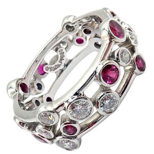Authentique ! Bague Tiffany & Co en platine, diamants et rubis, taille 5,5.