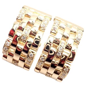 Autentici orecchini Cartier Maillon Panthere in oro 18 carati con cinque file di diamanti