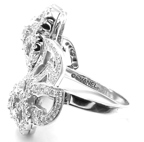 Authentic Chanel Camellia Two Flower 18k White Gold Diamond Ring Etsy
