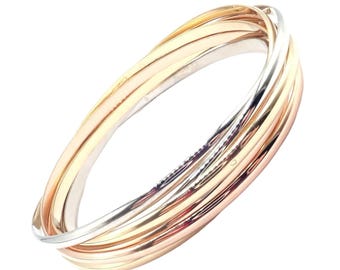 Authentic! Vintage Cartier 18k Tricolor Gold 7 Band Trinity Bangle Bracelet