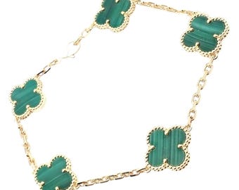 ¡Auténtico! Pulsera Van Cleef & Arpels Alhambra de malaquita con 5 motivos en oro de 18 quilates, certificado.
