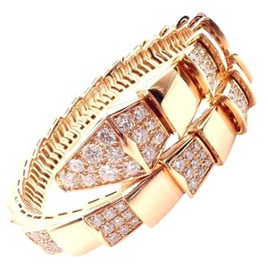 Authentic! Bulgari Bvlgari Serpenti Viper 18k Rose Gold Diamond Bangle Bracelet