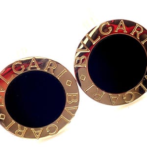 Authentic! Bvlgari Bulgari 18k Yellow Gold Black Onyx Cufflinks