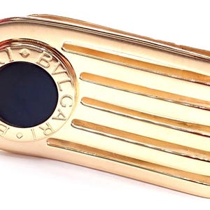 Vintage! Authentic Bulgari Bulgari 18k Yellow Gold Onyx Money Clip