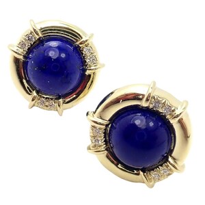 Authentic! Tiffany & Co 18k Yellow Gold Diamond Lapis Lazuli Earrings