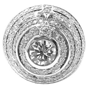 Authentic! Chanel Comete Star 18k White Gold Diamond Large Spinning Dome Ring